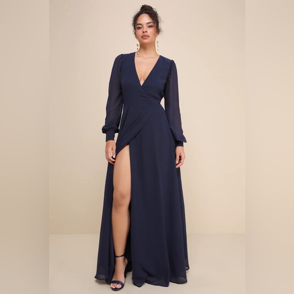 Lulus My Whole Heart Dark Navy Blue Long Sleeve
Wrap Dress - Picture 4 of 6